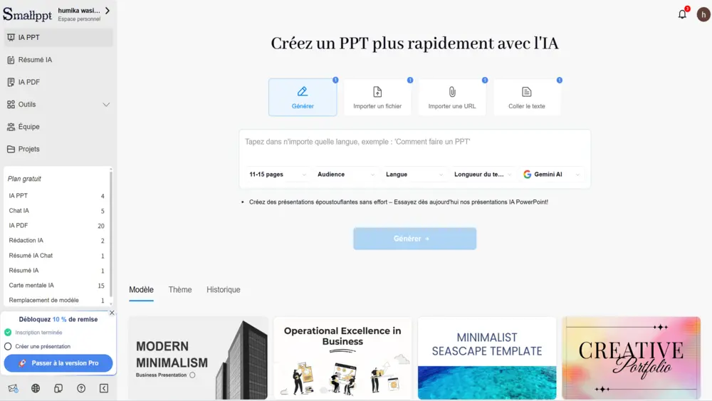 Étape 3 : saisir les mots-clés du sujet de Noël et lancer la génération dans Smallppt