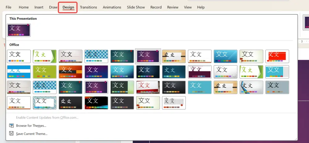 Choosing a PowerPoint theme or template