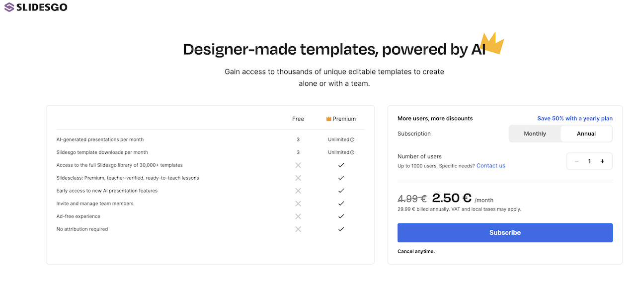 Slidesgo Price plan