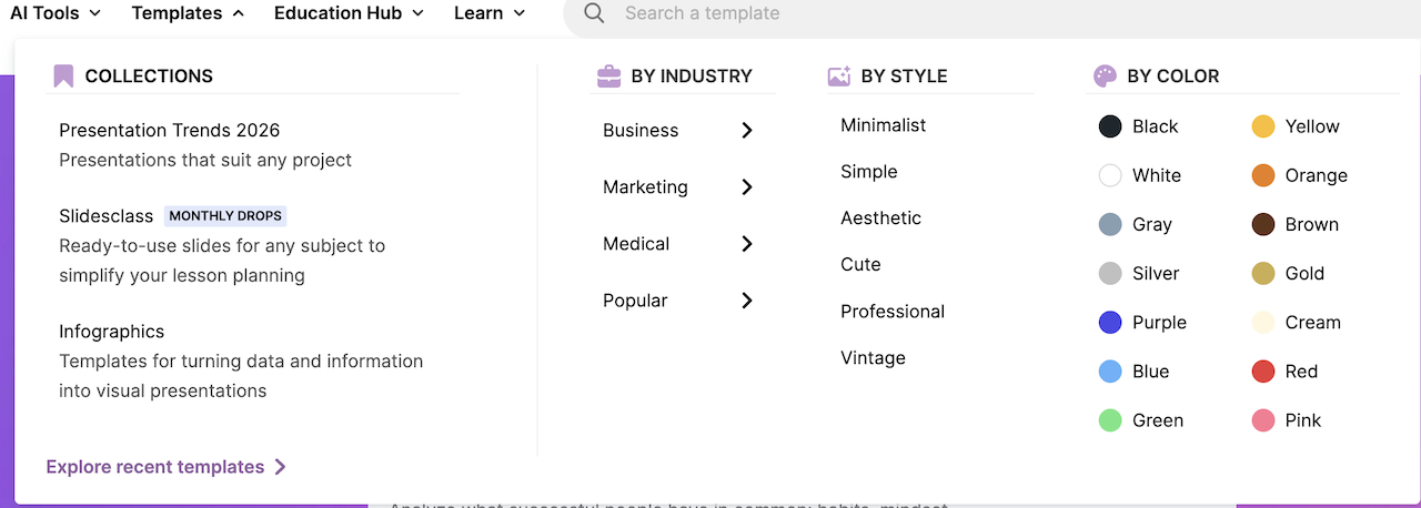 How to select a designated template on slidego