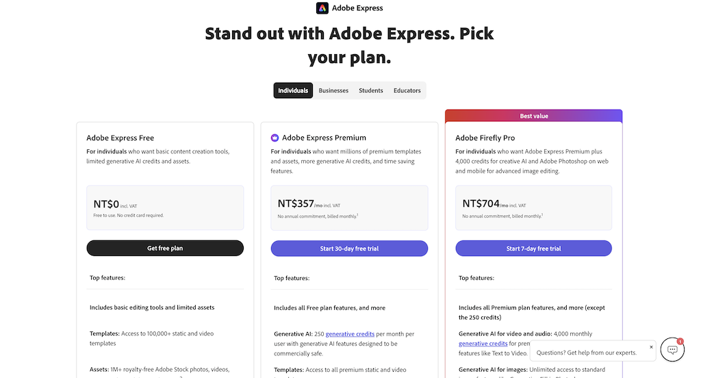 Adobe price plan