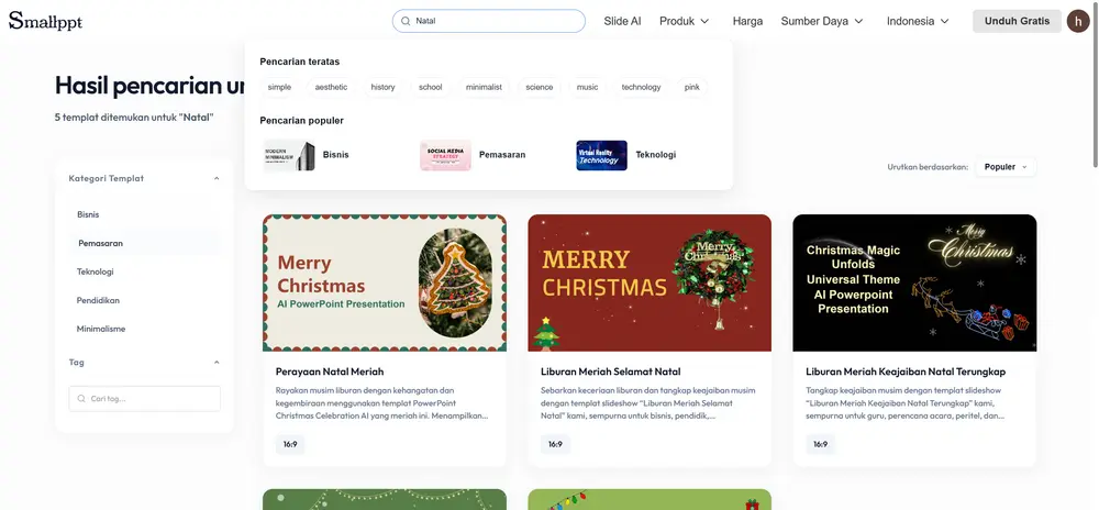Langkah 1: mencari gaya Natal di perpustakaan template Smallppt