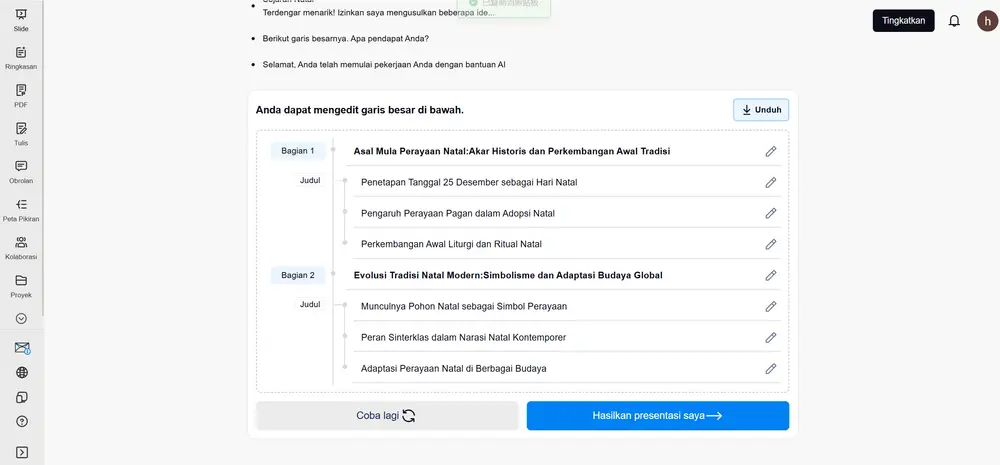 Langkah 4: menyempurnakan kerangka AI sebelum membuat presentasi di Smallppt