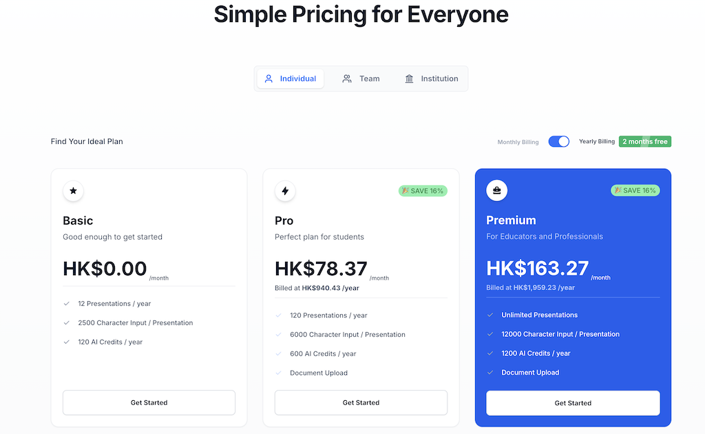 pricing plan